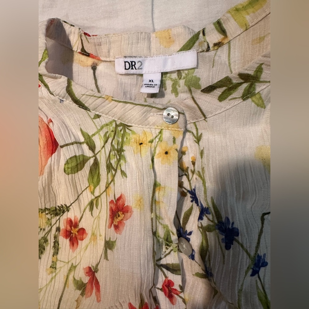 DR2 Cream boho Floral Blouse with Multicolor Accents